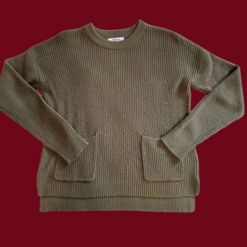 Madewell Womens Ribbed Sweater With Front Pockets color Tan Size Xsmall